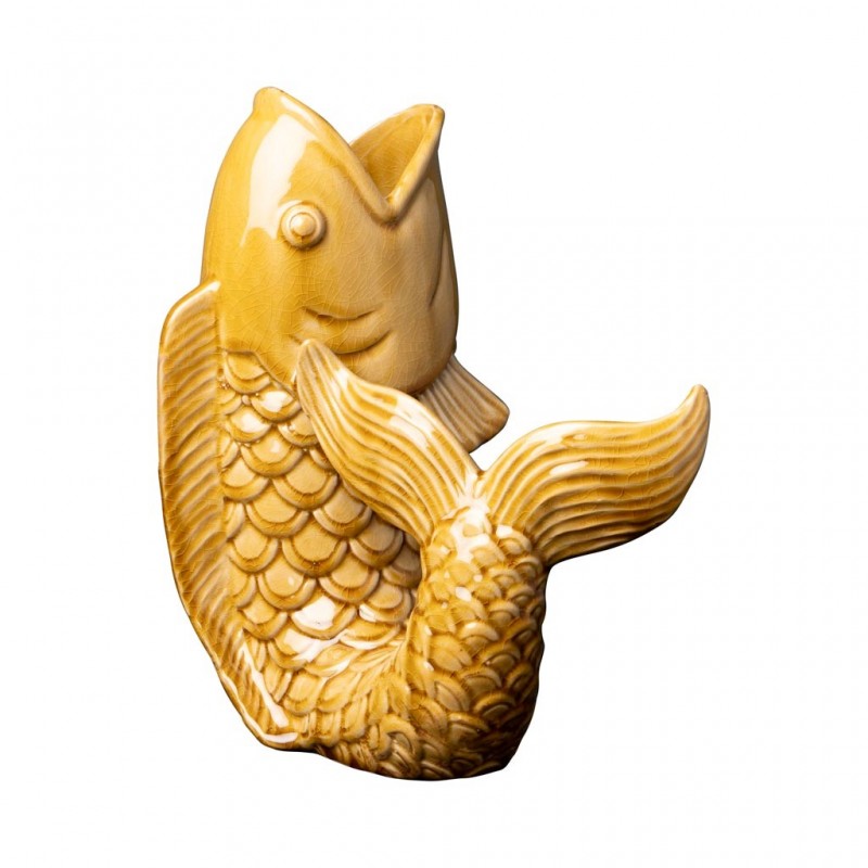 LARGE MUSTARD STONEWARE FISH VASE 30 LARGE MUSTARD STONEWARE FISH VASE 30